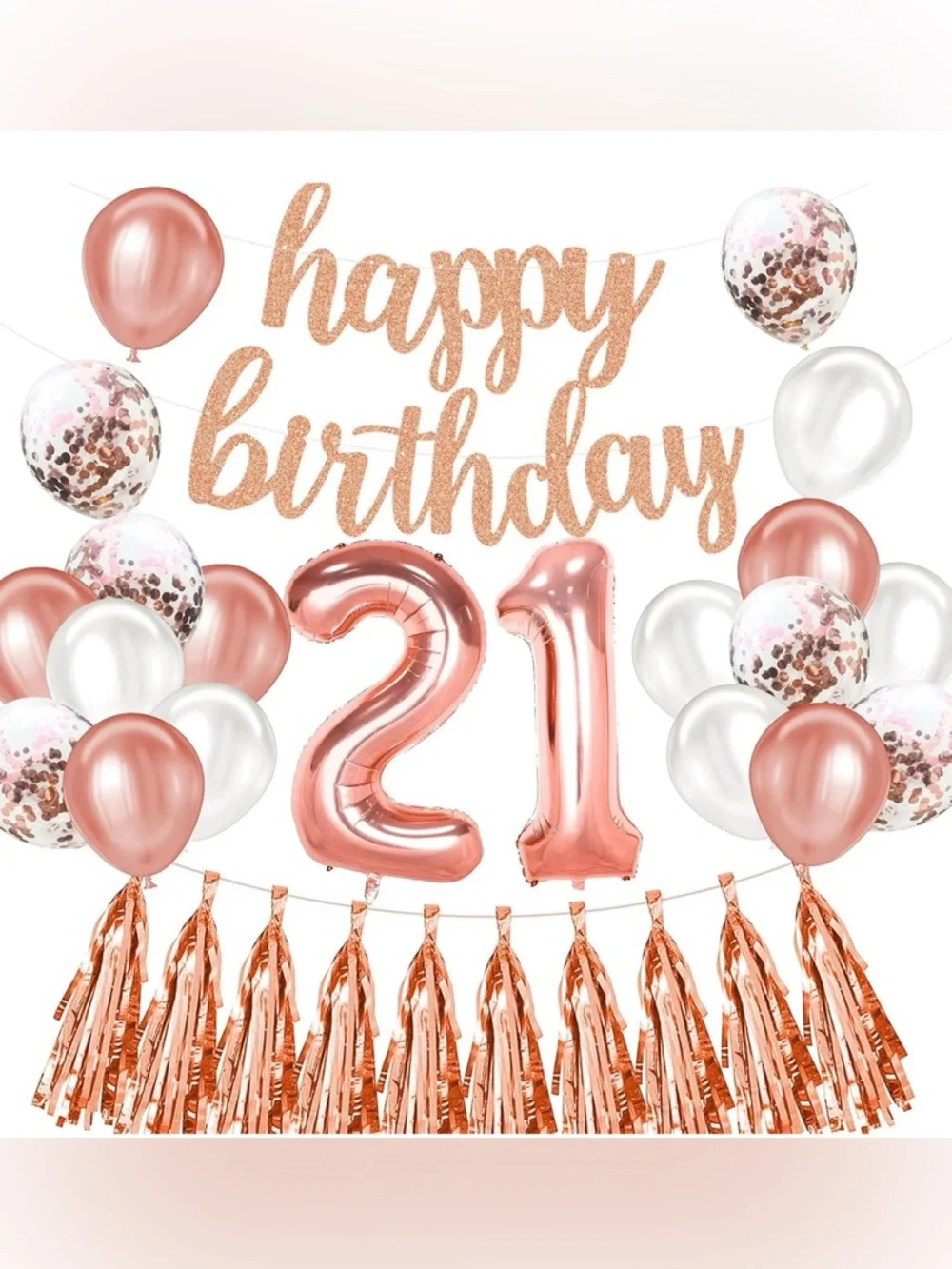✨Rose Gold and White 21st Birthday Balloon and Garland Set